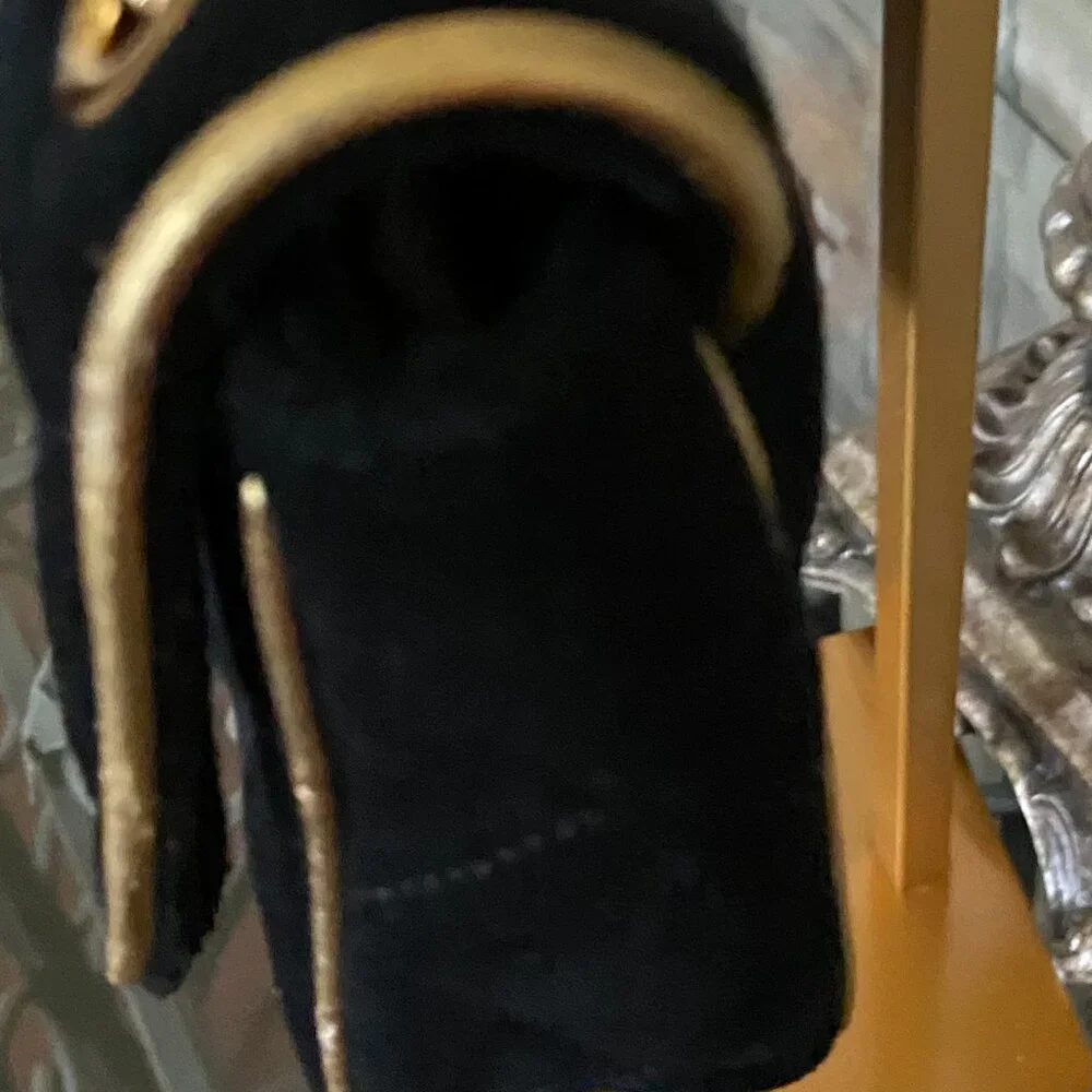 MICHAEL Michael Kors Black/Gold Trim Suede 2-Way Shoulder Bag - Picture 4 of 8